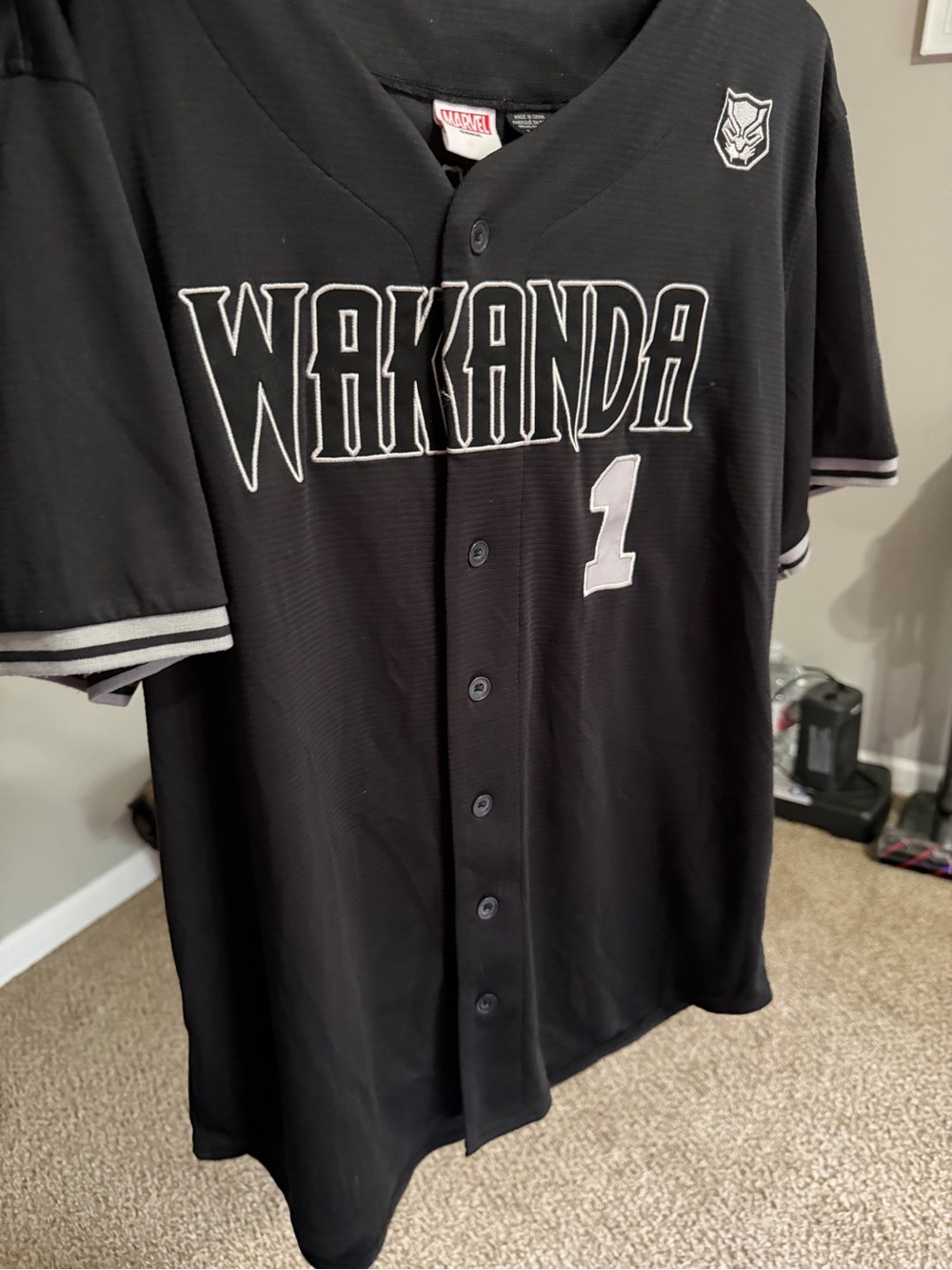 Marvel Black Wakanda Baseball Jersey with White Trim